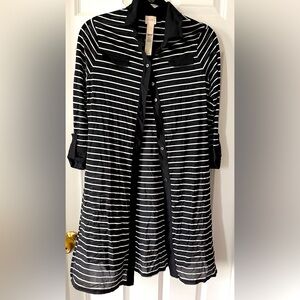 Women’s Chico’s Black/White Striped Knee Length Thin Cardigan, 0